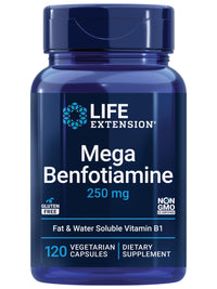 Thumbnail for Life Extension Mega Benfotiamine, 250 mg, a fat-soluble form of thiamine, healthy metabolism, ultra-bioavailable vitamin B1, high potency, gluten-free, non-GMO, vegetarian, 120 capsules