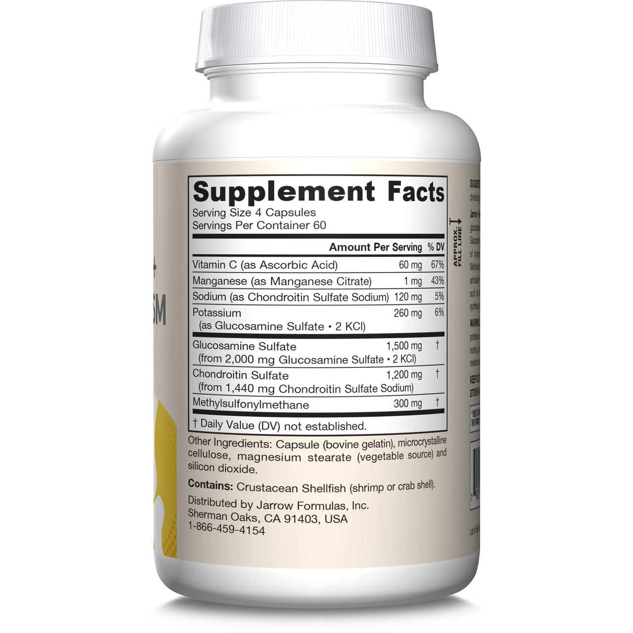Jarrow Formulas Glucosamine, Chondroitin, and MSM Capsules; Joint Support Supplement with Vitamin C and Manganese, Bone & Joint Health, 240 Capsules, 60 Day Supply