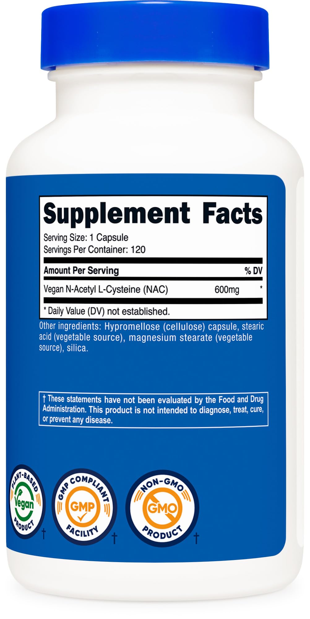 Nutricost N-Acetyl L-Cysteine (NAC) 600mg, 120 Vegetarian Capsules - Non-GMO, Gluten Free, Vegetarian Caps
