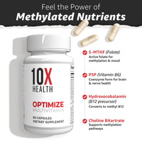 Thumbnail for 10X Health Optimize Methylated Multivitamin for Men - 90 Capsules, 34 in 1 Formula with 800 mcg of Vitamin B12, 5-MTHF, NAC - Methyl B Complex