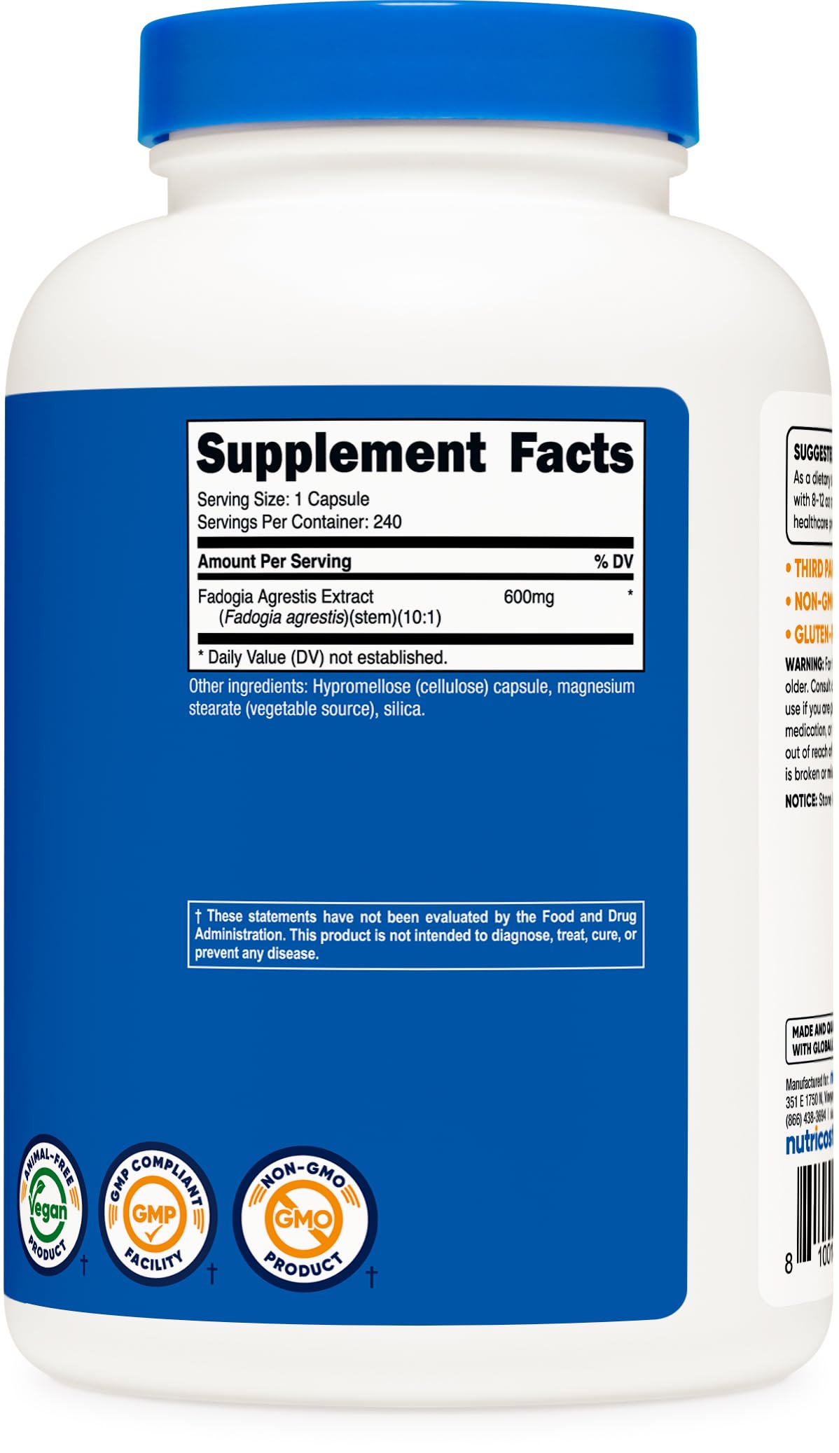Nutricost Fadogia Agrestis (240 Capsules | 600 mg Per Serving) - Potent 10:1 Extract, Gluten Free, GMO Free Supplement