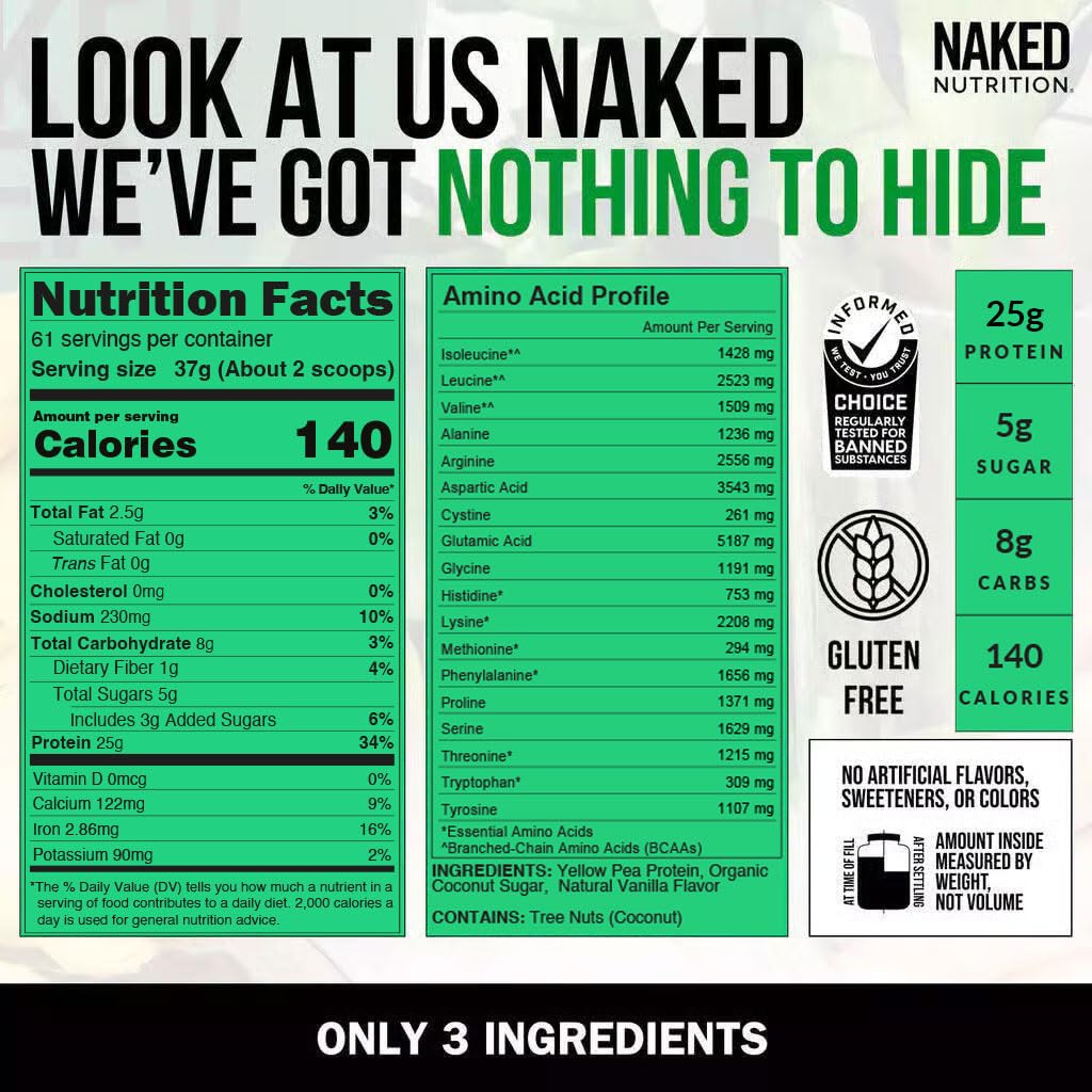 NAKED Vanilla Pea Protein Isolate 5LB Bulk + Pure Micronized Creatine Monohydrate 1,000g (200 Servings) – Plant-Based; Vegan; Non-GMO; Gluten Free; Soy Free