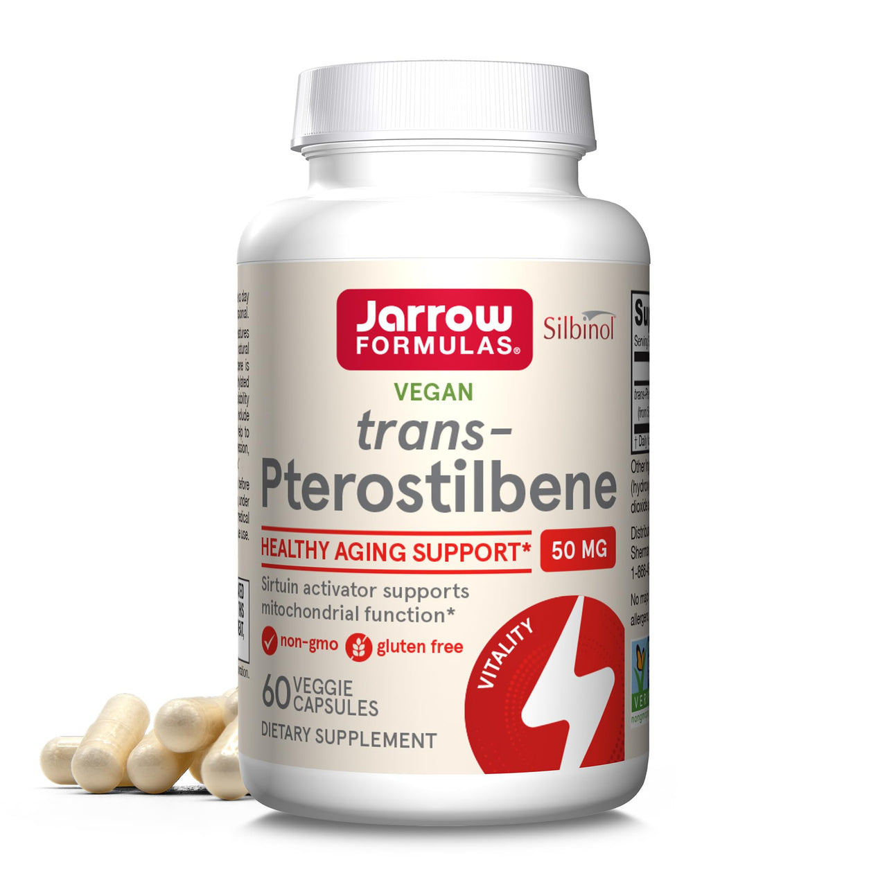 Jarrow Formulas® Pterostilbene 50mg for Antioxidant Support, Dietary Supplement Supports Healthy Aging, 60 Veggie Capsules, 60 Day Supply