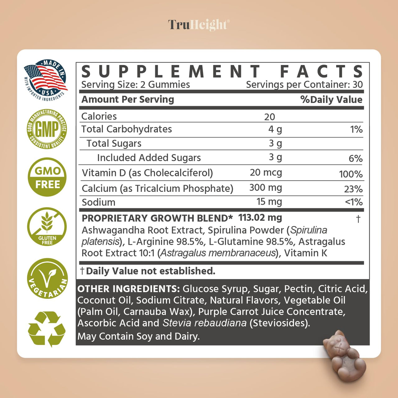 TruHeight Growth Gummies (Watermelon) Tall Nutrition for Natural Growth Supplement for Kids & Teens - Vitamin D, K, Calcium & Ashwagandha, Bone Strength Vitamins D3 K2, Picky Eater, Taller Ages 5+