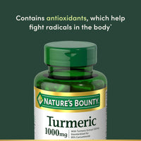Thumbnail for Nature's Bounty Turmeric with Black Pepper Extract, Supports Antioxidant Health, 1000mg, 60 Capsules