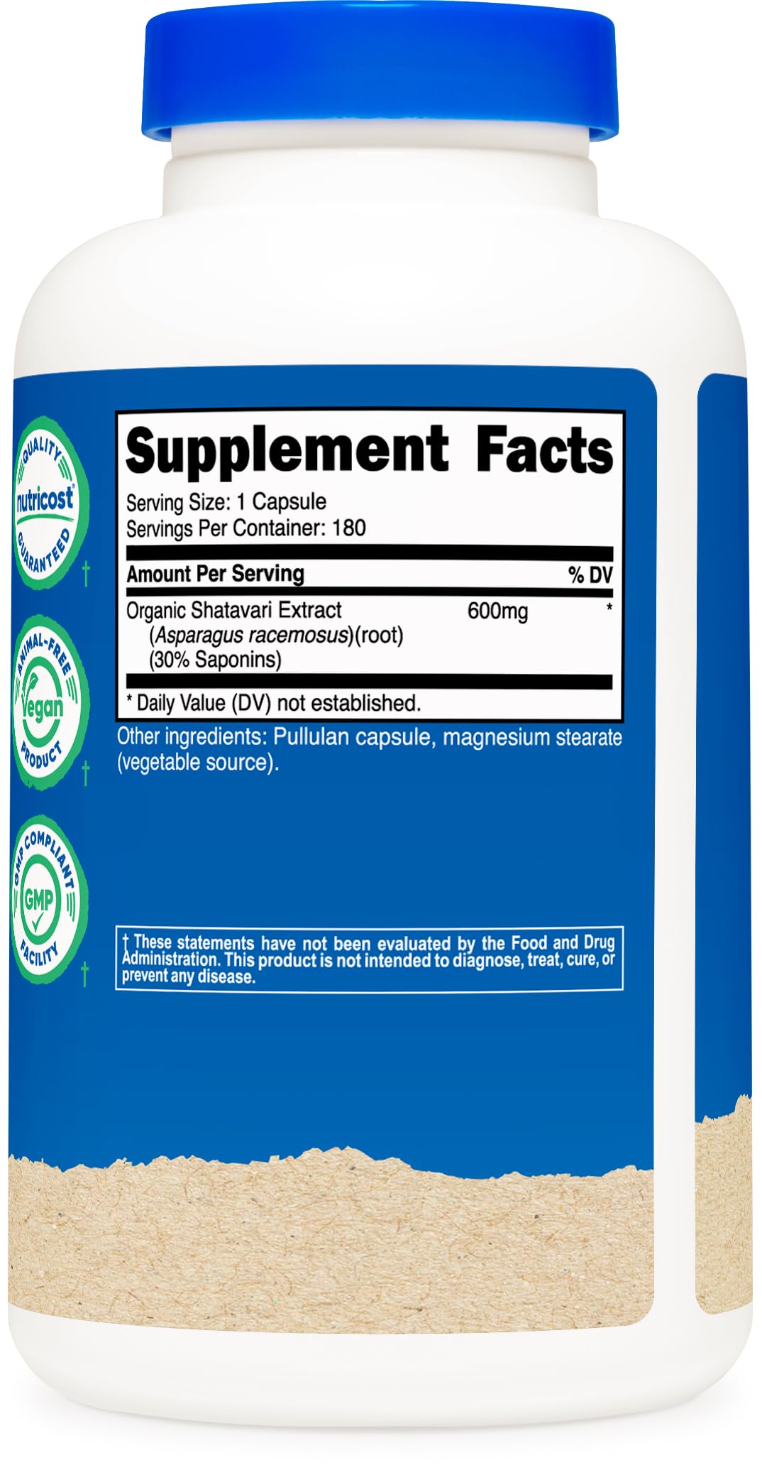 Nutricost Shatavari 600mg, 180 Capsules, 180 Servings - CCOF Certified Made with Organic Shatavari, Non-GMO, Gluten Free, Vegetarian Friendly