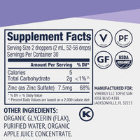 Thumbnail for VIMERGY USDA Organic Zinc Supplements for Women & Men (7.5mg Liquid Zinc Per Serving) Fast-Absorbing Immune Support, Promotes Healthy Bones & Skin, Vegan (55 mL)