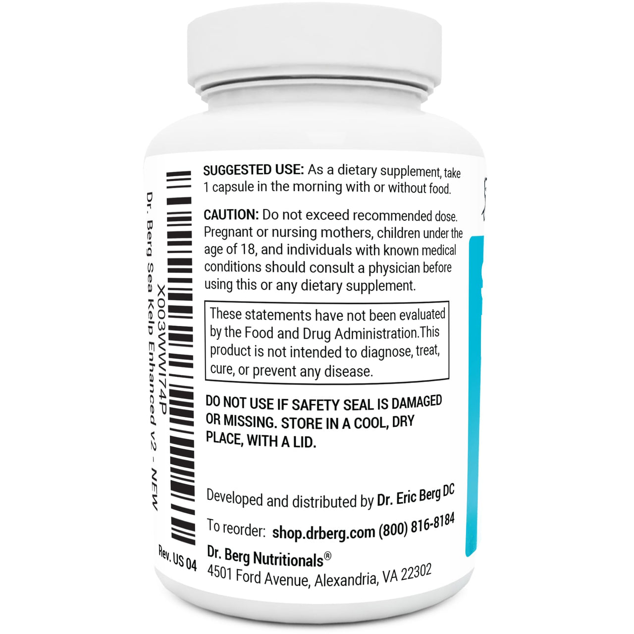 Dr. Berg Sea Kelp Enhanced Iodine - 200 mcg of Premium Iodine - Seaweed Blend Includes Klamath Blue-Green Algae & Sea Kelp - 90 Capsules