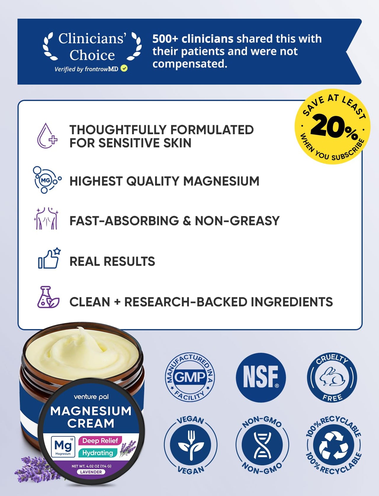 Venture Pal Magnesium Lotion, Topical Magnesium Cream, Leg & Muscle Comfort with Coconut Oil, Shea Butter & Hyaluronic Acid, Suitable for Kids