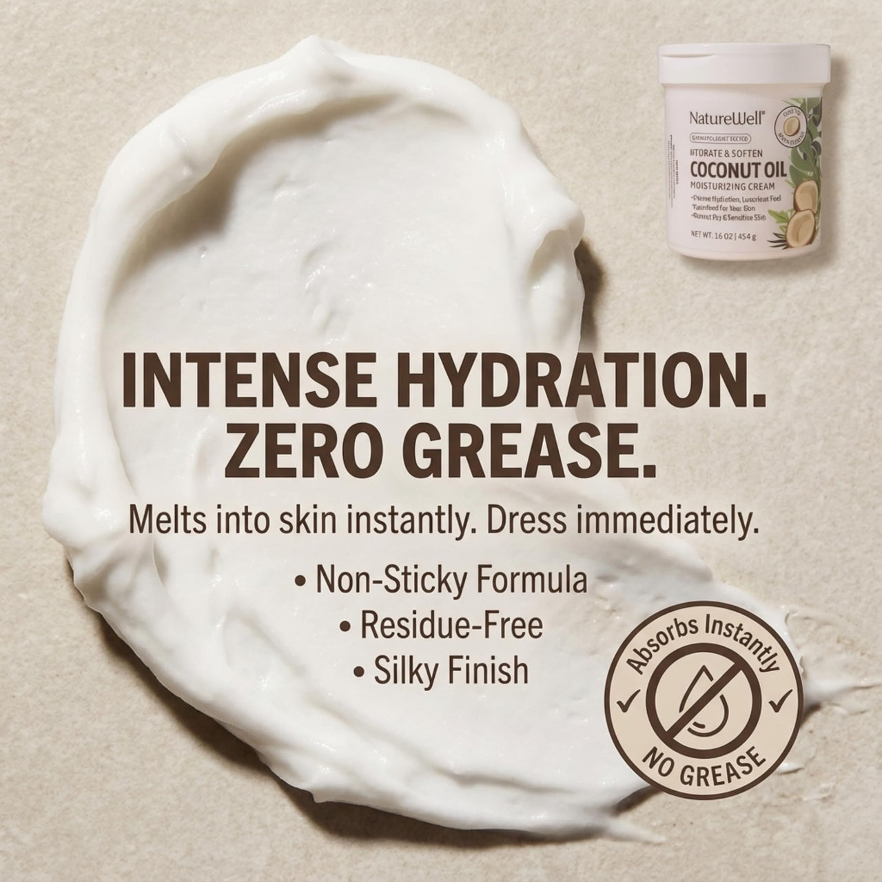 NATURE WELL Hydrate & Soften Coconut Oil Moisturizing Cream for Face, Body, & Hands, Non-Greasy, Intense Hydration & Luxurious Feel, Revives Dry & Sensitive Skin, Superfood for Your Skin, 16 Oz