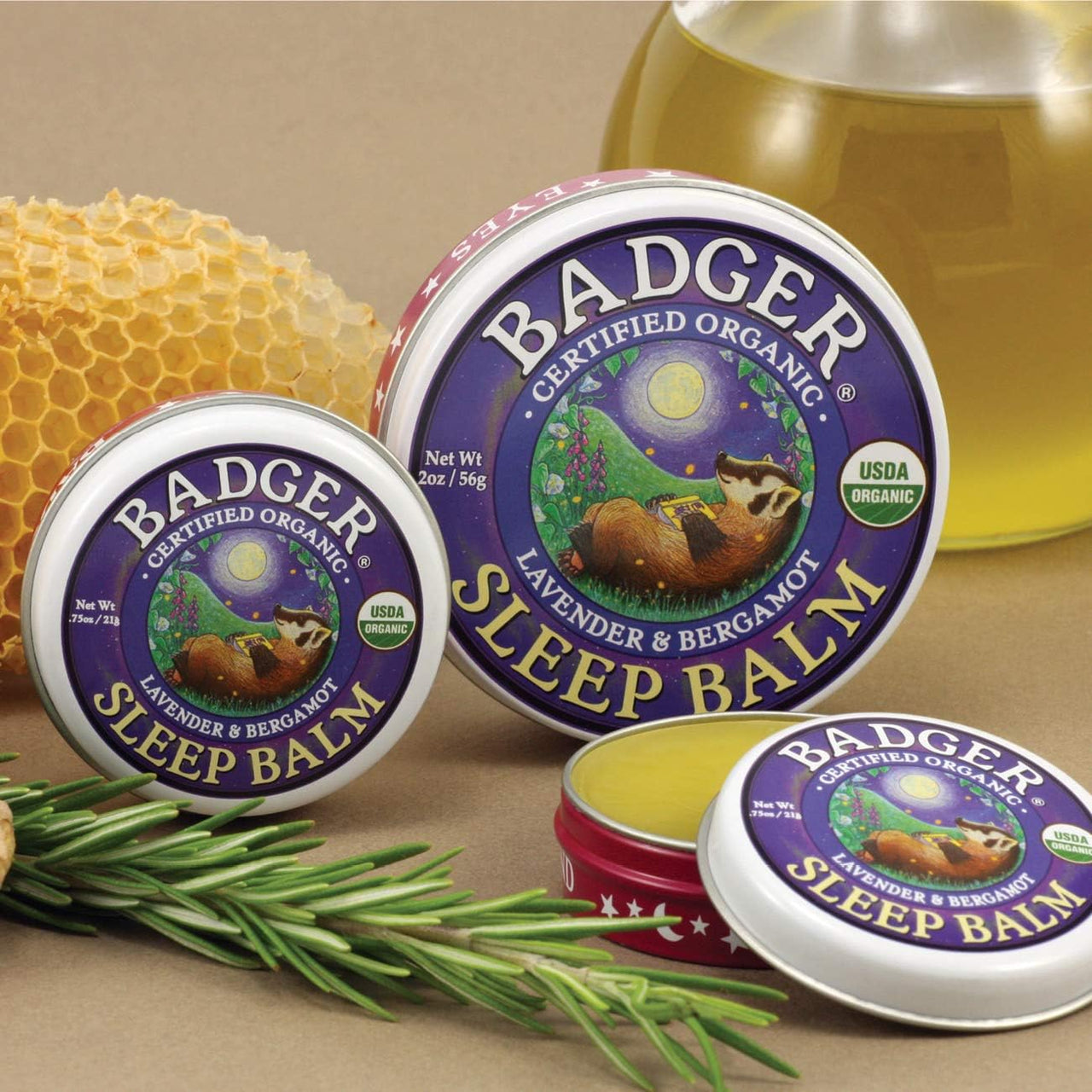 Badger Sleep Balm, Organic Essential Oil Aromatherapy Natural Sleep Balm for Adults & Kids, Relaxing & Calming Lavender & Bergamot Natural Sleep Support, .75 oz Tin, 2-Pack