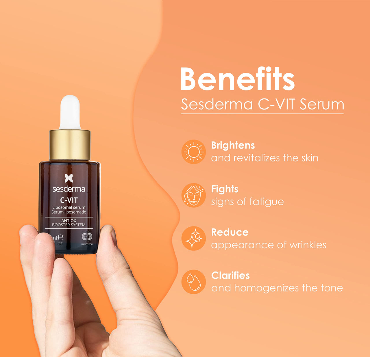 Sesderma C-VIT Radiance Serum with Vitamin C, Brightens, Hydrates & Fights Signs of Aging, Antioxidant Formula, 1.0 fl oz