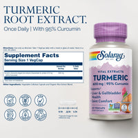 Thumbnail for SOLARAY Turmeric Supplement 600mg - Turmeric Root with 95% Curcumin - Joint Support Supplement - Joint Health, Gallbladder and Liver Support, Non-GMO, Vegan, Gluten Free, 60-Day Guarantee, 60 Servings
