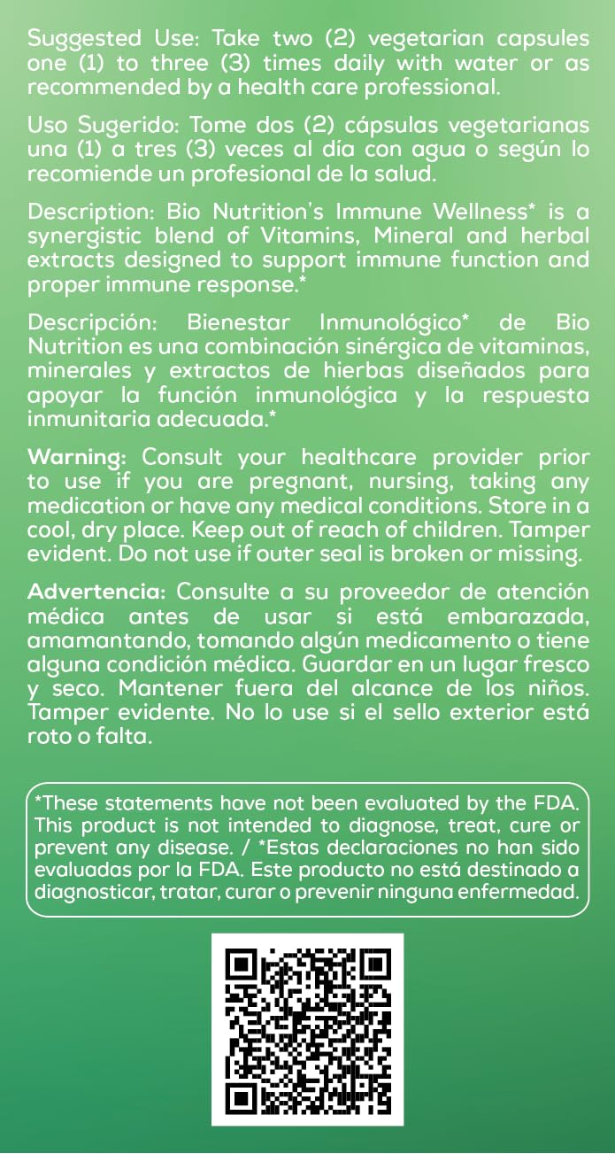 Bio Nutrition Immune Wellness, Olive Leaf & Oregano, 60 Vegetarian Capsules