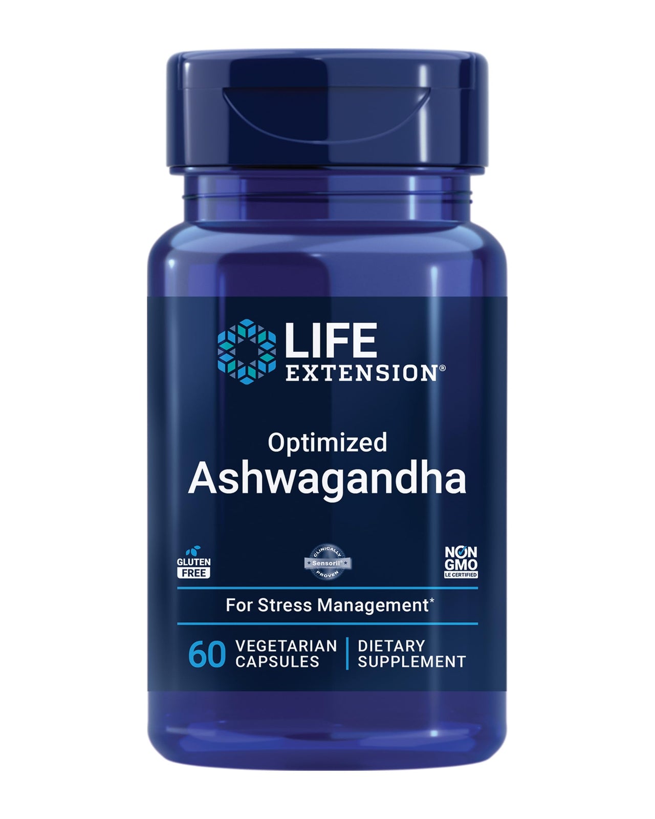 Life Extension Optimized Ashwagandha - Stress Management Supplement for a Healthy Stress Response, Focus, Memory, Stress Relief - Vegetarian, Gluten-Free, Non-GMO, 60 Capsules