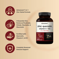 Thumbnail for NatureBell Zinc Quercetin with Vitamin C & D3, 240 Capsules | Quercetin 1,000mg + Zinc 50mg + Vitamin C 250mg + Vitamin D3 5,000 IU | 4-in-1 Advanced Immune & Lung Support | ZincVanta Formula