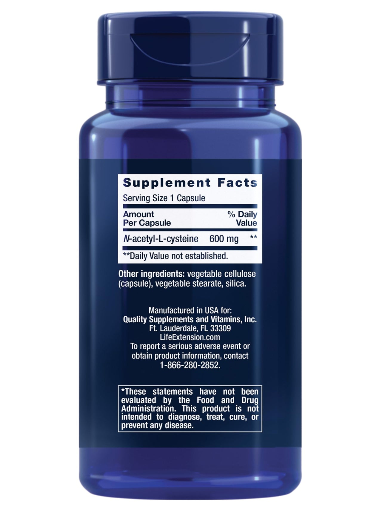 Life Extension N-Acetyl-L-Cysteine (NAC), Immune Response, Respiratory Health, Liver Health, NAC 600 mg, antioxidant Defense, Free radicals, Easy to Absorb, 60 Capsules