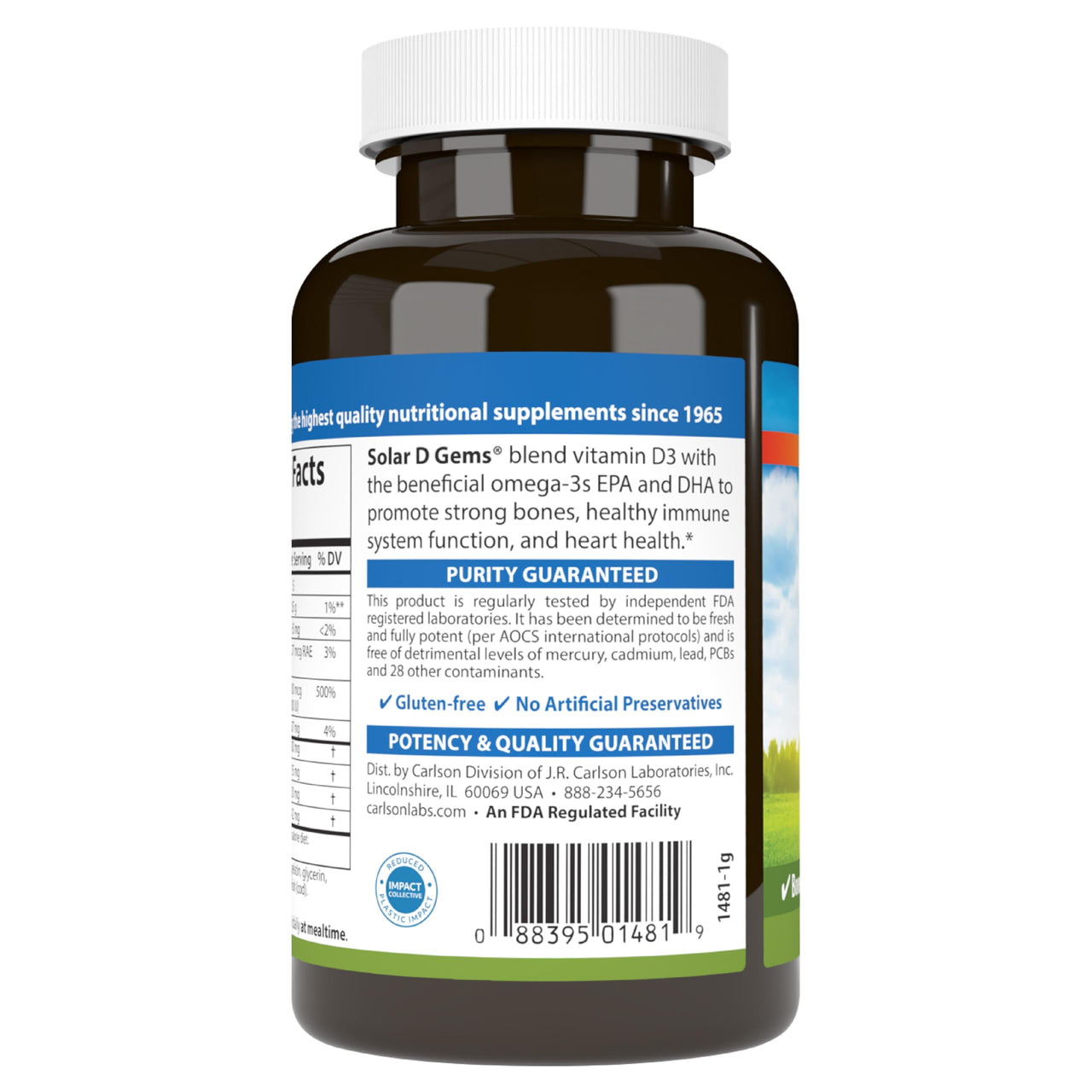 Carlson - Solar D Gems, Vitamin D3 and Omega-3 Supplement, 4000 IU (100 mcg) D3, 115 mg Omega-3 EPA and DHA, Vitamin D Fish Oil Capsule, Bone & Immune Health, Vitamin D Supplement, Lemon, 120 Softgels