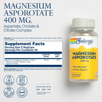 Thumbnail for Solaray Magnesium Asporotate 400 mg, Aspartate, Orotate & Citrate Complex, Healthy Heart, Muscle, Nerve & Circulatory Function Support 180ct (60 CT)