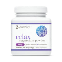 Thumbnail for Youtheory Relax Magnesium Powder - Vegan Stress Relief Supplement with L-Theanine & GABA* - Supports Relaxation* - Dairy, Soy & Gluten Free - Berry, 4.4 oz