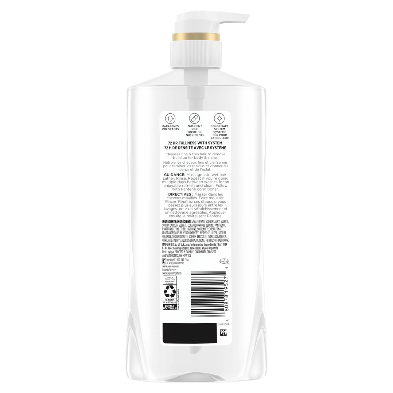 Image 8 of Pantene Shampoo, Sheer Volume - 72-Hour Fullness, Lightweight Nourishment with Pro-Vitamin B5 + Antioxidants, Fine, Thin, Color-Treated Hair, Paraben Free, Remove Build Up for Body & Shine, 27.7 Fl Oz