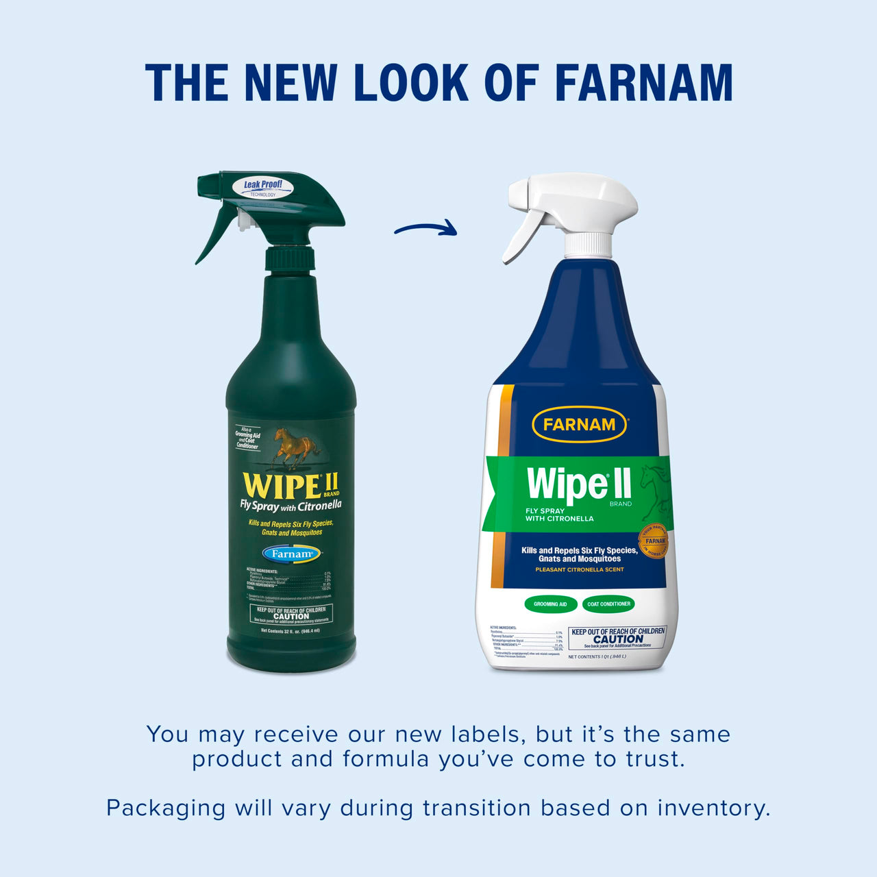 Farnam Wipe II Brand Horse Fly Spray with Citronella, Kills and Repels Flies, Conditions Coats, 32 oz