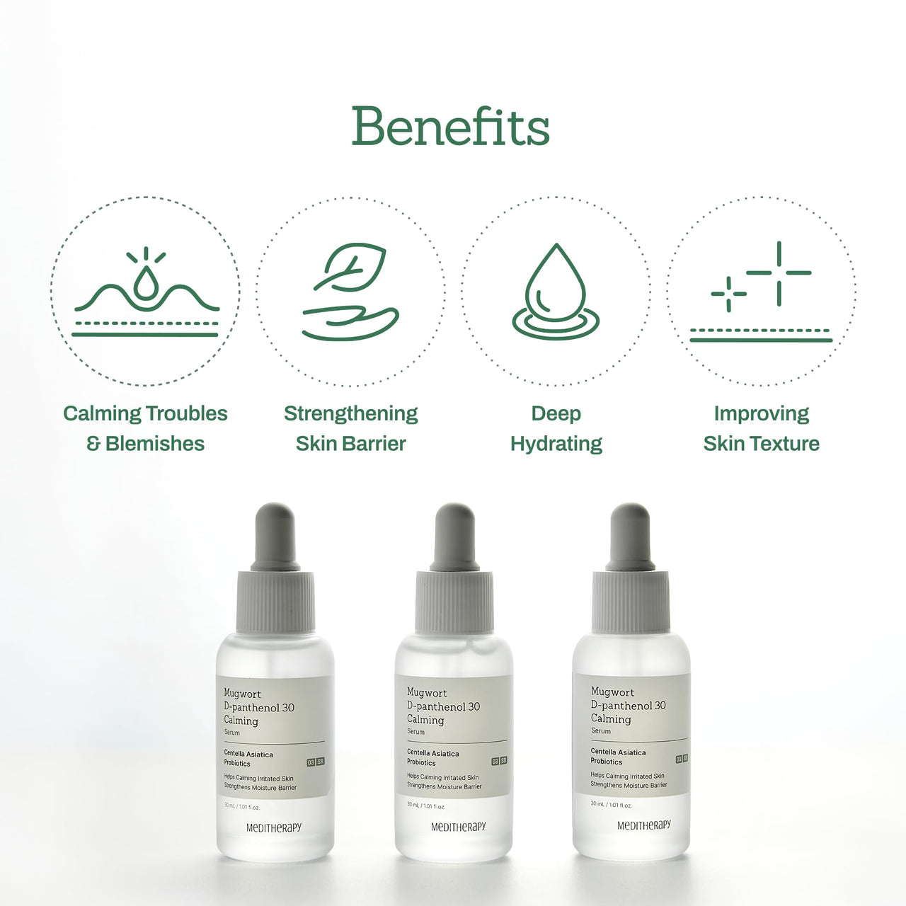 MEDITHERAPY Mugwort D-Panthenol 30 Calming Serum, High Concentration for Skin Barrier & Deep Calming, Pure Ingredients, Korean Skincare 1.01 fl.oz