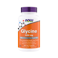 Thumbnail for Now Foods Glycine 1000mg, Free-Form Pharmaceutical Grade, Neurotransmitter Support*, Promotes restful Sleep*, Gluten Free, Vegan, Kosher 200 Vegetarian Capsules (Pack of 1)