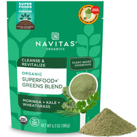 Thumbnail for Navitas Organics Superfood+ Greens Blend for Detox Support (Moringa + Kale + Wheatgrass), 6.3oz Bag, 30 Servings — Organic, Non-GMO, Vegan, Gluten-Free, Keto & Paleo.…