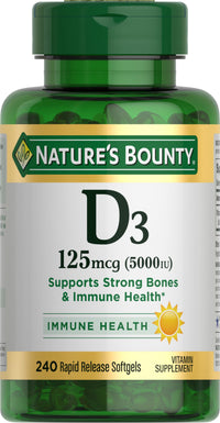 Thumbnail for Nature's Bounty Vitamin D3 5000 IU Softgels, Rapid Release, Immune Support, Vitamin D Supplements, 240 Ct