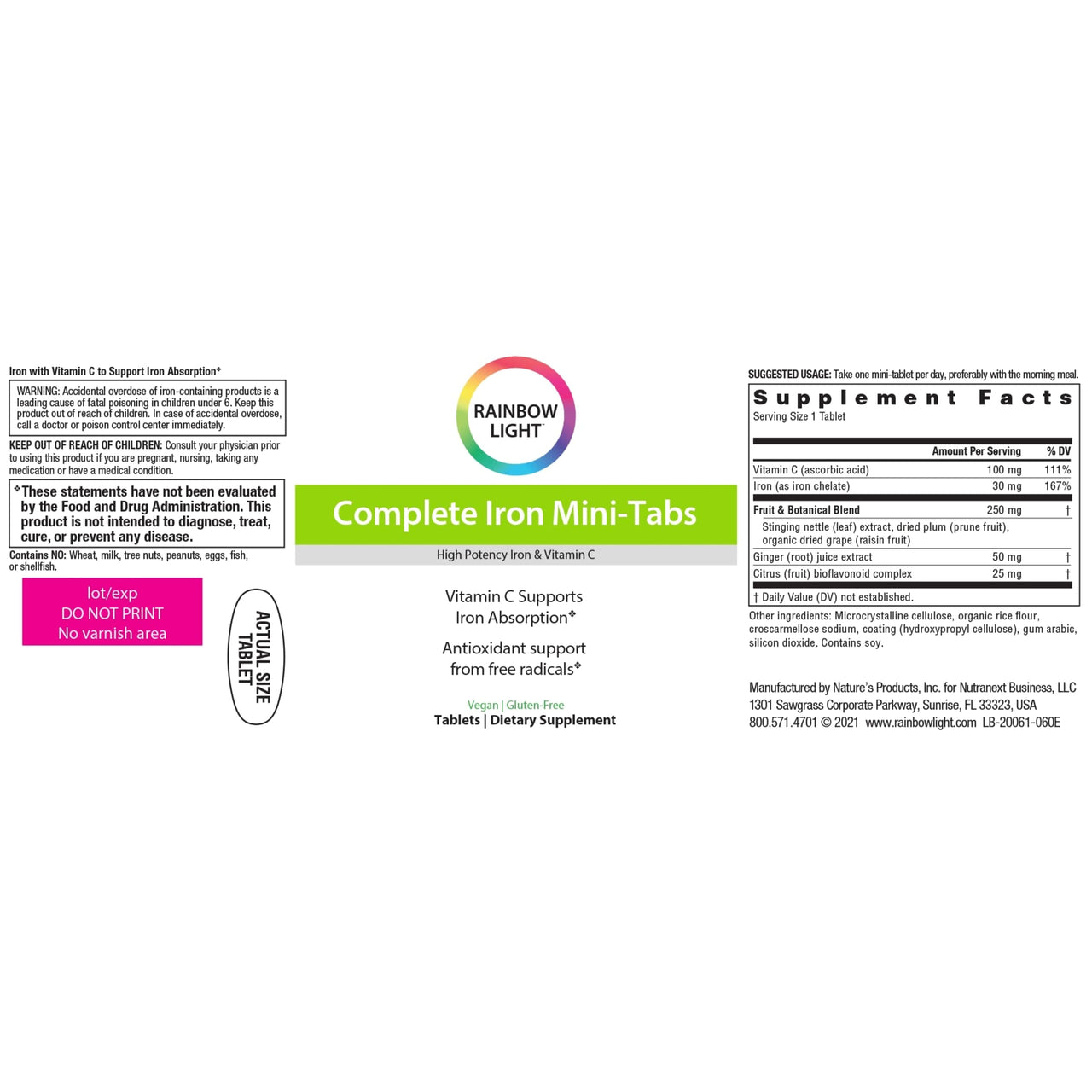 Rainbow Light Complete Iron Mini Tablets | 60 Count | High Potency Iron | with Vitamin C to Support Absorption | Supplement for Men and Women
