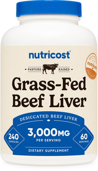 Nutricost Grass Fed Desiccated Beef Liver Capsules 3000mg Per Serv (750mg Per Cap), 240 Cap for 60 Servings - No Hormones, GMO and Gluten Free, Pasture-Raised, Free Range Beef