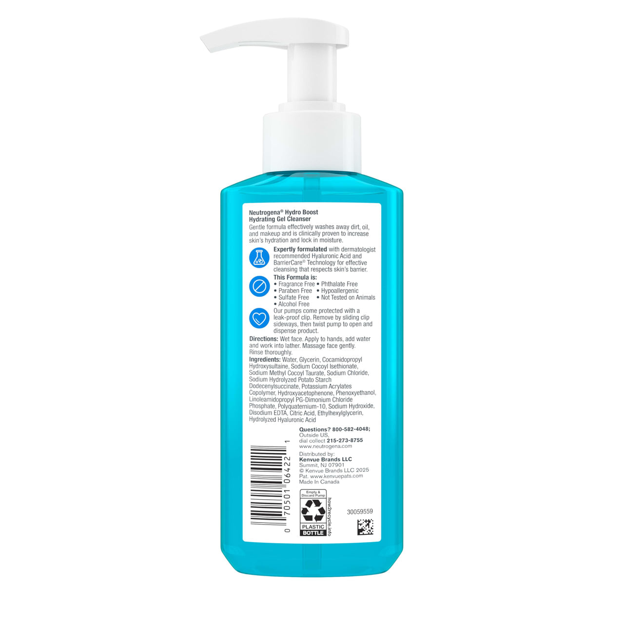 Neutrogena Hydro Boost Face Wash, Fragrance Free, Hydrating Facial Cleanser with Hyaluronic Acid, Daily Foaming Face Wash & Makeup Remover, Hypoallergenic Gel Cleanser, 7.8 fl. oz