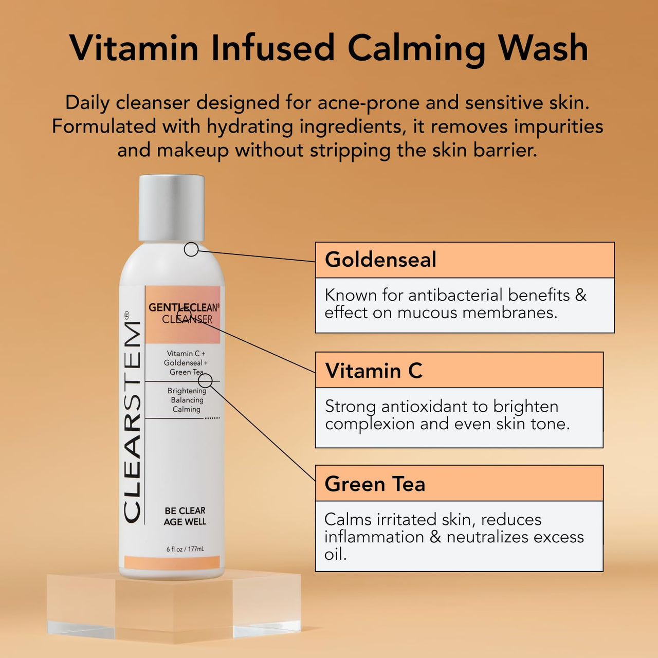 Clearstem GENTLECLEAN Cleanser with Vitamin C, Goldenseal, Green Tea