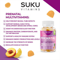 Thumbnail for SUKU Prenatal Multivitamin Gummies – Folate, Calcium, Vitamin D3, B12, K2 – Sugar-Free, Vegetarian, Gluten-Free Pregnancy Support – Pineapple Peach Flavor – 60 Count