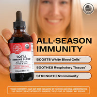 Thumbnail for Vimergy USDA Organic Total Immune Blend* Liquid Supplement, 57 Servings Fast-Absorbing Immune Support – All-Season, Zinc, Thyme and Mullein Drops Non-GMO, Vegan, Immunity Support for Adults (115 mL)
