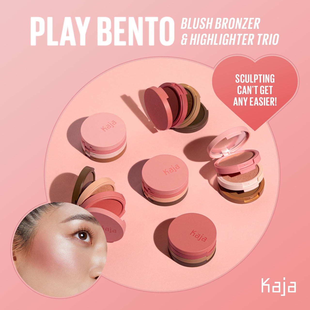 KAJA 3 Colors Palette - Play Bento_Dolce Cappuccino | Powder Blusher, Highlighter, Cream Bronzer, Creamy Application, with Mango Seed Butter, Powdery Finish, Lightweight Formula, Neutral
