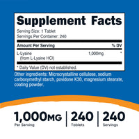 Thumbnail for Nutricost L-Lysine 1000mg, 240 Tablets - Gluten Free, Non-GMO, and Vegetarian Friendly