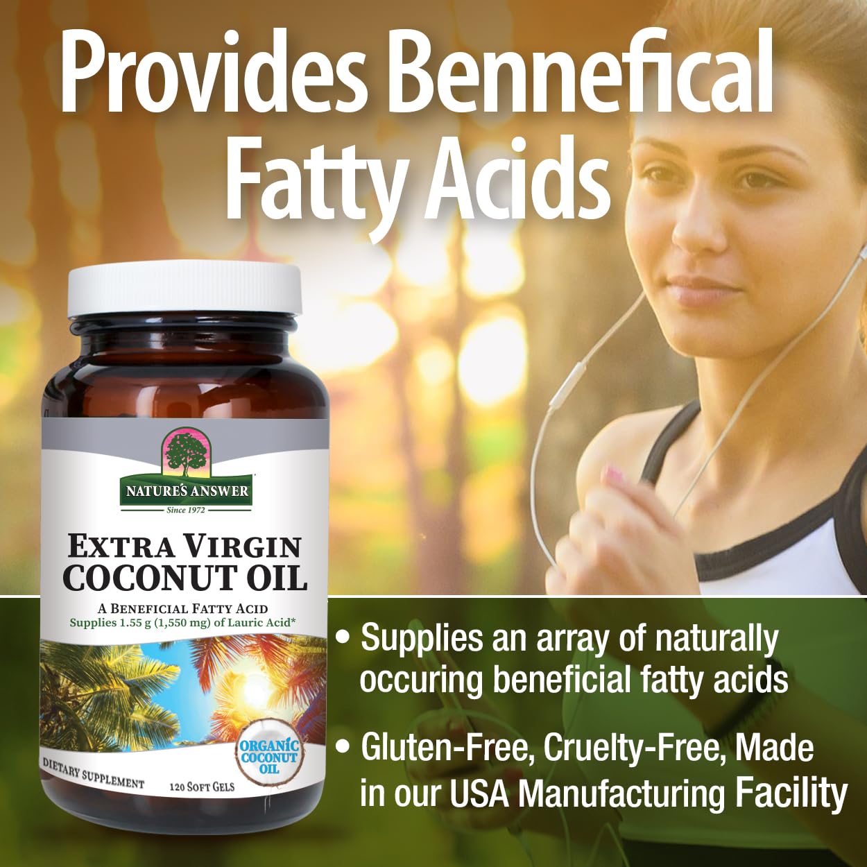 Nature's Answer Extra Virgin Coconut Oil Softgels Organic Coconut Oil Multi-Purpose Non-GMO Ideal for For Hair Skin Body Moisturizer Gluten Free Paleo Friendly (120 Capsules)