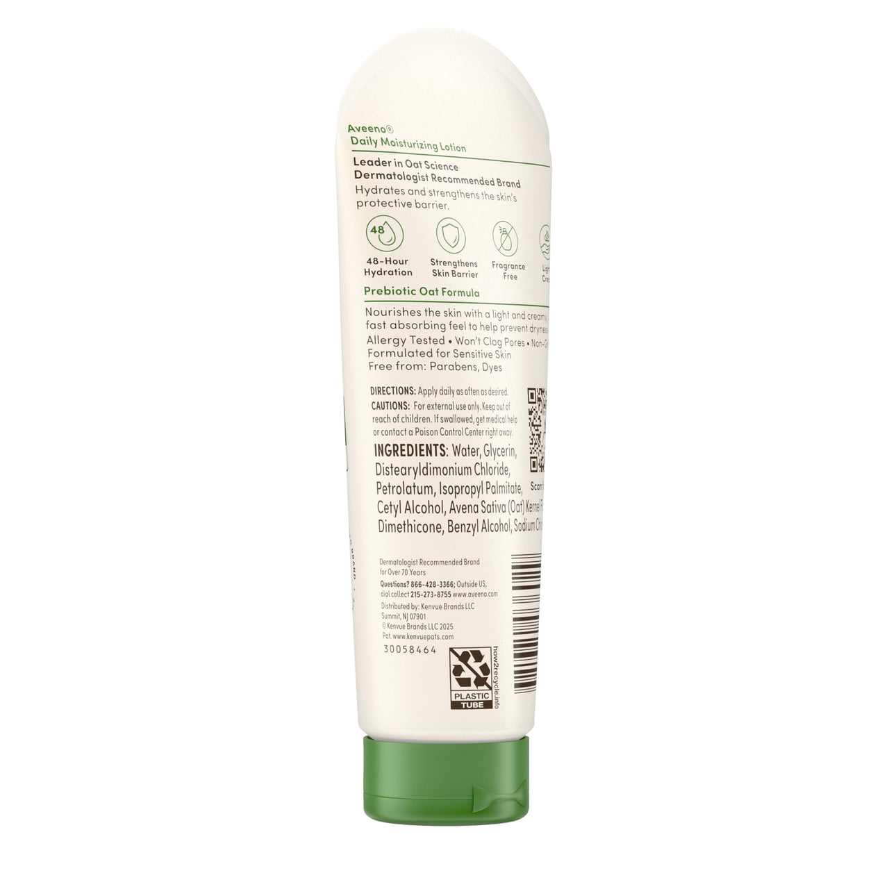 Aveeno Daily Moisturizing Body Lotion with Soothing Prebiotic Oat, Gentle Lotion Nourishes Dry Skin With Moisture, Paraben-, Dye- & Fragrance-Free, Non-Greasy & Non-Comedogenic, 2.5 fl. Oz