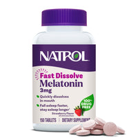 Thumbnail for Natrol Fast Dissolve Melatonin 3 mg, Melatonin Supplements for Restful Sleep, Sleep Support for Adults, 150 Strawberry-Flavored Tablets, Up to a 150 Day Supply