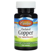 Thumbnail for Carlson - Chelated Copper, 5 mg, Superior Absorption, Cardiovascular Health, Nerve Function & Immune Support, 100 Tablets