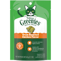 Thumbnail for Greenies Cat Treats, Feline Veterinarian-Recommended Adult Natural Dental Cat Treats, Oven Roasted Chicken Flavor, 2.1 oz. Pouch