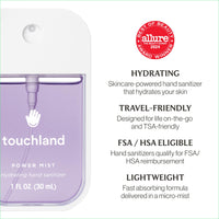 Thumbnail for Touchland Hydrating Hand Sanitizer Spray, BLOSSOM 5 Set (Lavender, Vanilla, Rainwater, Peach, Applelicious), 1 FL. OZ. Travel Size Power Mist Sprays (Set of 5)
