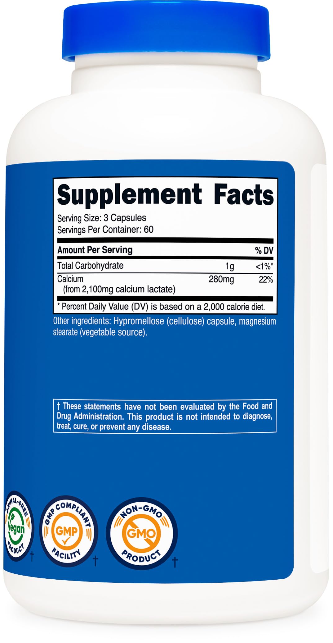 Nutricost Calcium Lactate 2,100mg; 180 Capsules - Vegan, Non-GMO and Gluten Free, 60 Servings