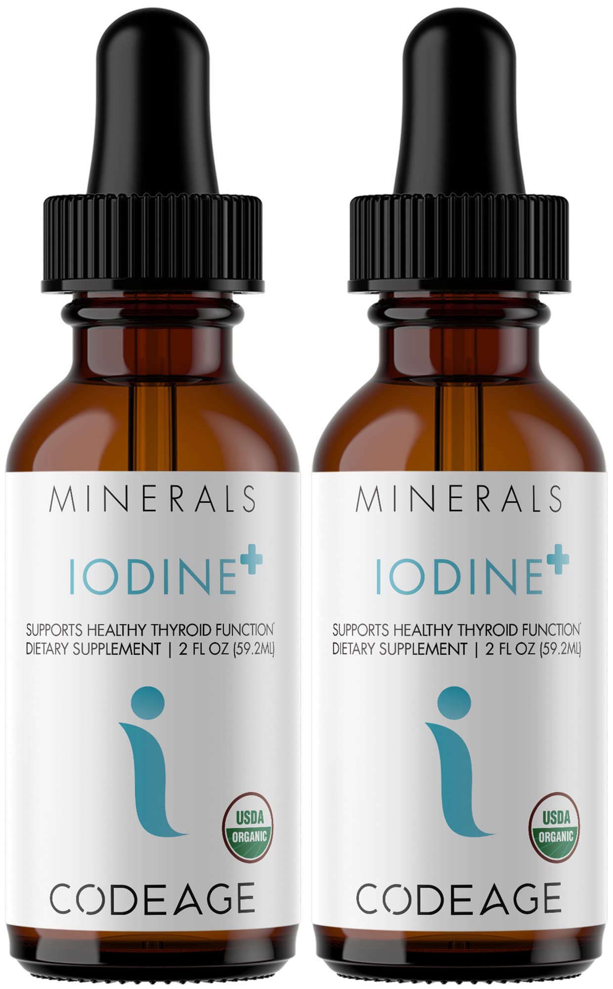 Codeage USDA Organic Iodine Drops – 250 Mcg - 1+ Year Supply - Liquid Iodine Supplement – Iodine Drops Solution - Pure, Clear Iodine - Vegan Iodine Liquid Drop - 2 fl oz - (2 Pack)