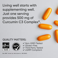 Thumbnail for Sports Research® Turmeric Curcumin C3 Complex® w/BioPerine Black Pepper Extract & Organic Coconut Oil - Standardized 95% Curcuminoids · Non-GMO · Gluten Free - 120 Count Softgels