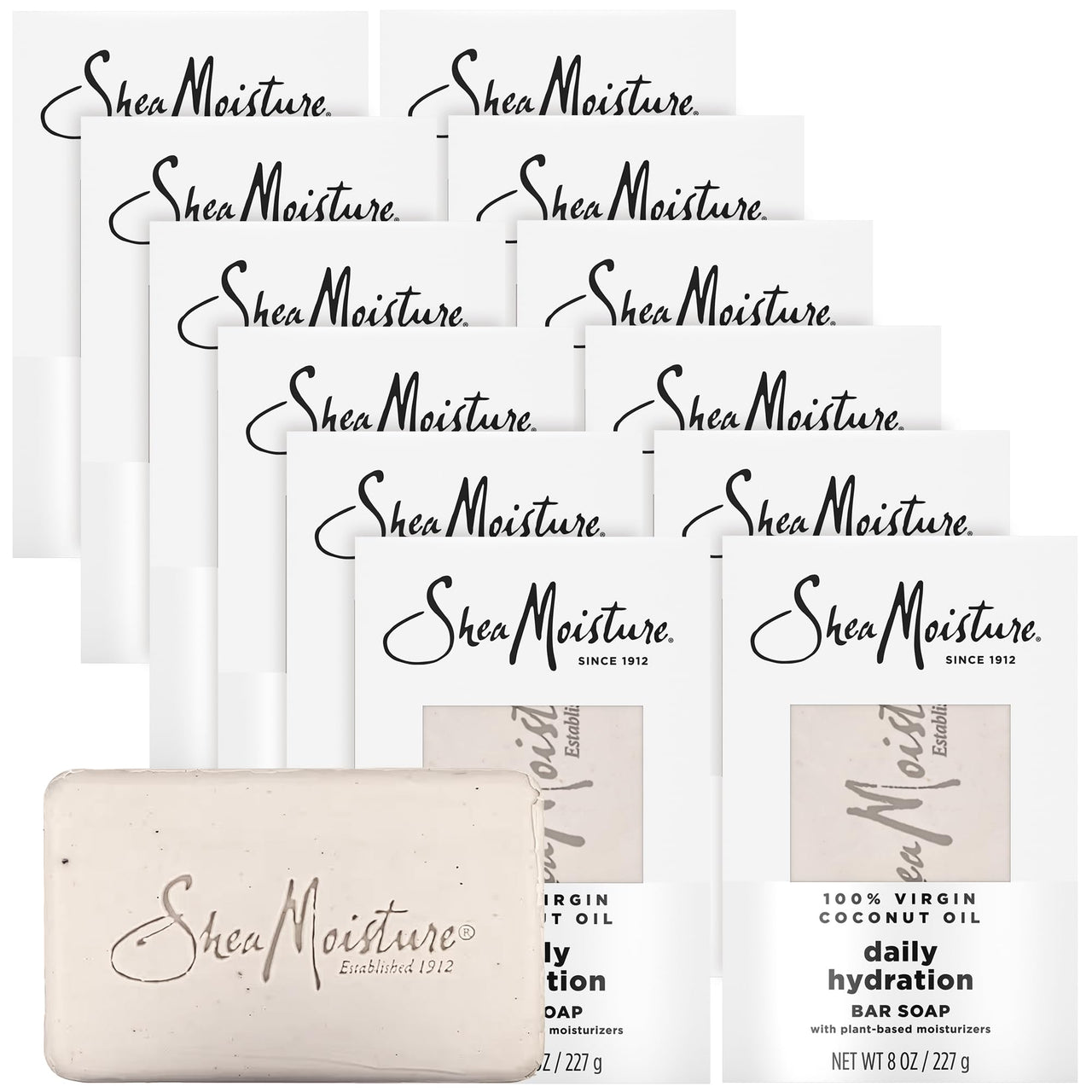 Shea Moisture Bar Soap, Daily Hydration 12-Pack – 24H Moisturizing Body Soap for Dry Skin with 100% Virgin Coconut Oil, 8 Oz Ea