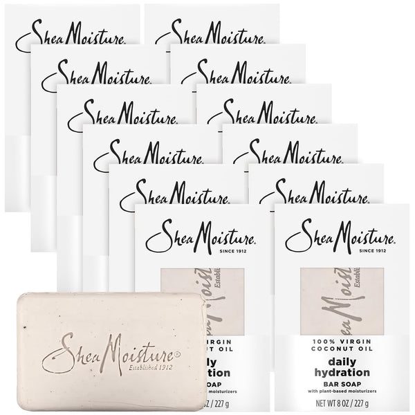 Shea Moisture Bar Soap, Daily Hydration 12-Pack – 24H Moisturizing Body Soap for Dry Skin with 100% Virgin Coconut Oil, 8 Oz Ea