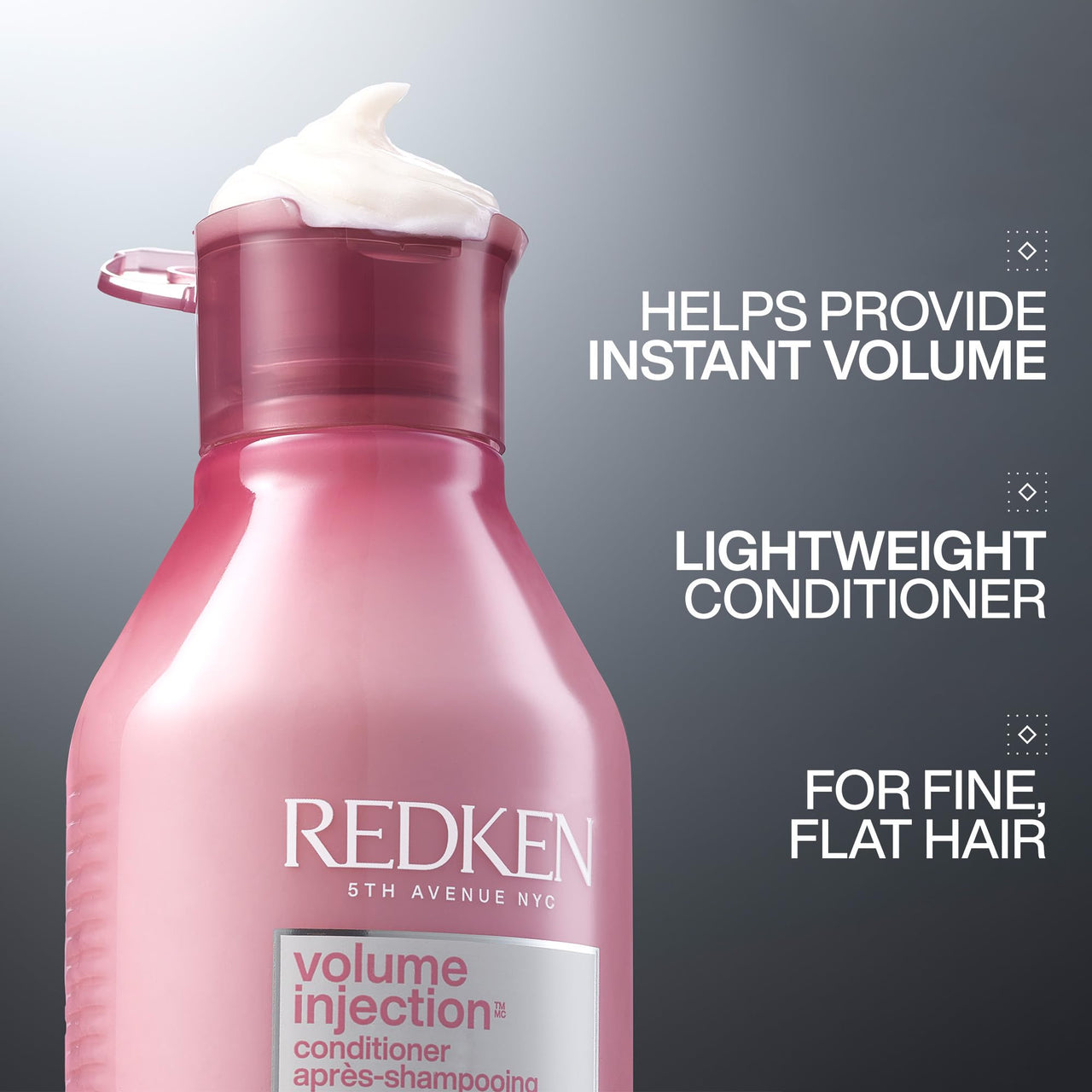 Redken Volume Injection Conditioner, Lightweight Volume Conditioner For Fine Hair, Detangles and Adds Volume & Body to Flat Hair, Soft, Shiny Finish, Paraben Free, 10.1 fl Oz